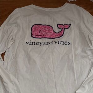 Vineyard Vines White Shirt with Pink Whale Logo